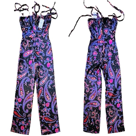 NWT Danielle Bernstein WeWoreWhat Black Paisley Pull-on Jumpsuit Jumper Size 2 - Picture 3 of 12